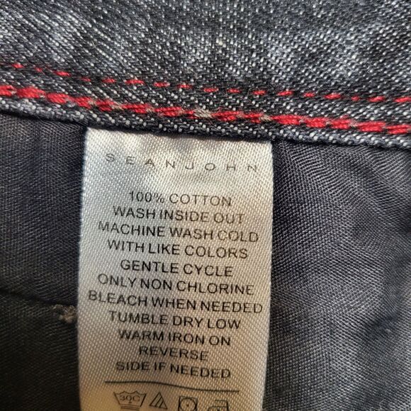 Sean John Jeans Mens 38x30 Black Hamilton Straight Leg Distressed Denim - Picture 5 of 10